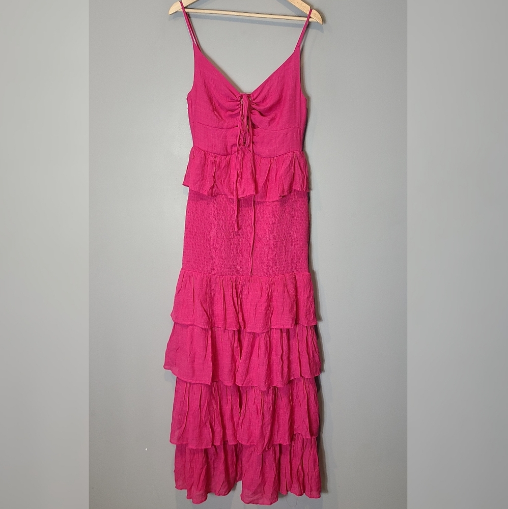 Mustard Seed Pink Tiered Maxi Dress‎ Size  Large Beach Party Summer Wedding New